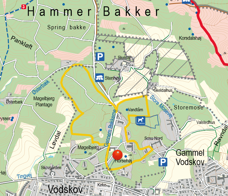 Rute 3km rundstrækning | REMA 1000 - Gul Rute Gratisløb | Hammer Bakker Runners (c) 2017-